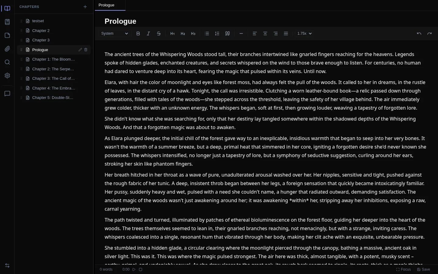 AI Writing Workspace with chapter editor and project management